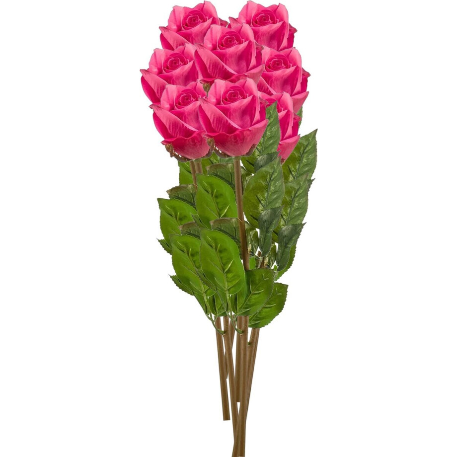 Emerald Kunstbloemen boeket Roos Bud - 8x - 58 cm - fuchsia - Kunst zijdebloemen Emerald Kunstbloemen boeket Roos Bud - 8x - 58 cm - fuchsia - Kunst zijdebloemen afbeelding 1
