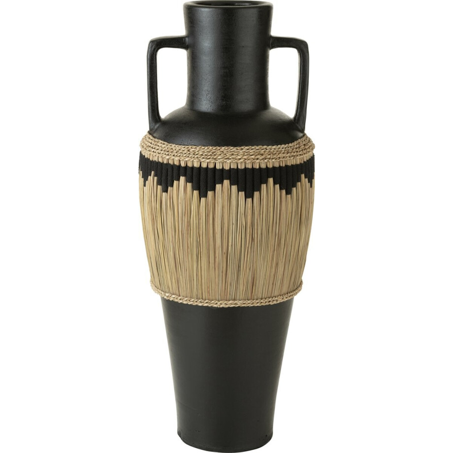 J-Line vaas Motief + Handvaten - terracotta/gras - zwart/naturel - 100 cm hoog afbeelding 1
