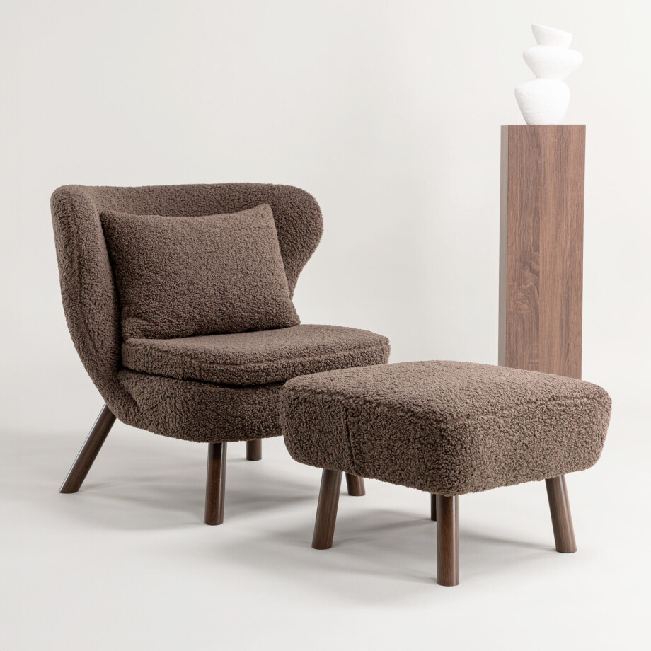 Nohr Fauteuil 'Demone' Met voetenbank, Teddy, kleur Bruin afbeelding 1
