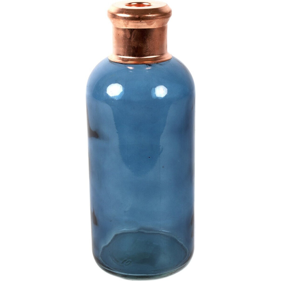 Countryfield Bloemenvaas Firm Bottle - transparant blauw/koper - glas - 11 x 27 cm afbeelding 1