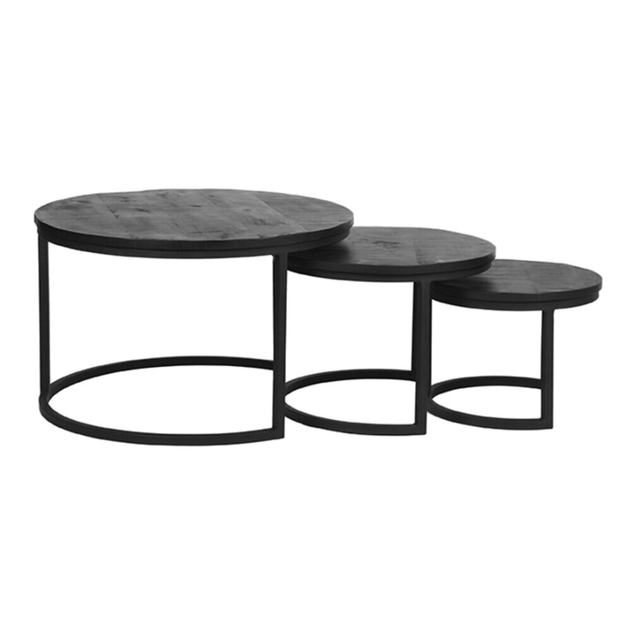 LABEL51 Salontafel 'Triplet' Mangohout, Set van 3 stuks, kleur Zwart afbeelding 1