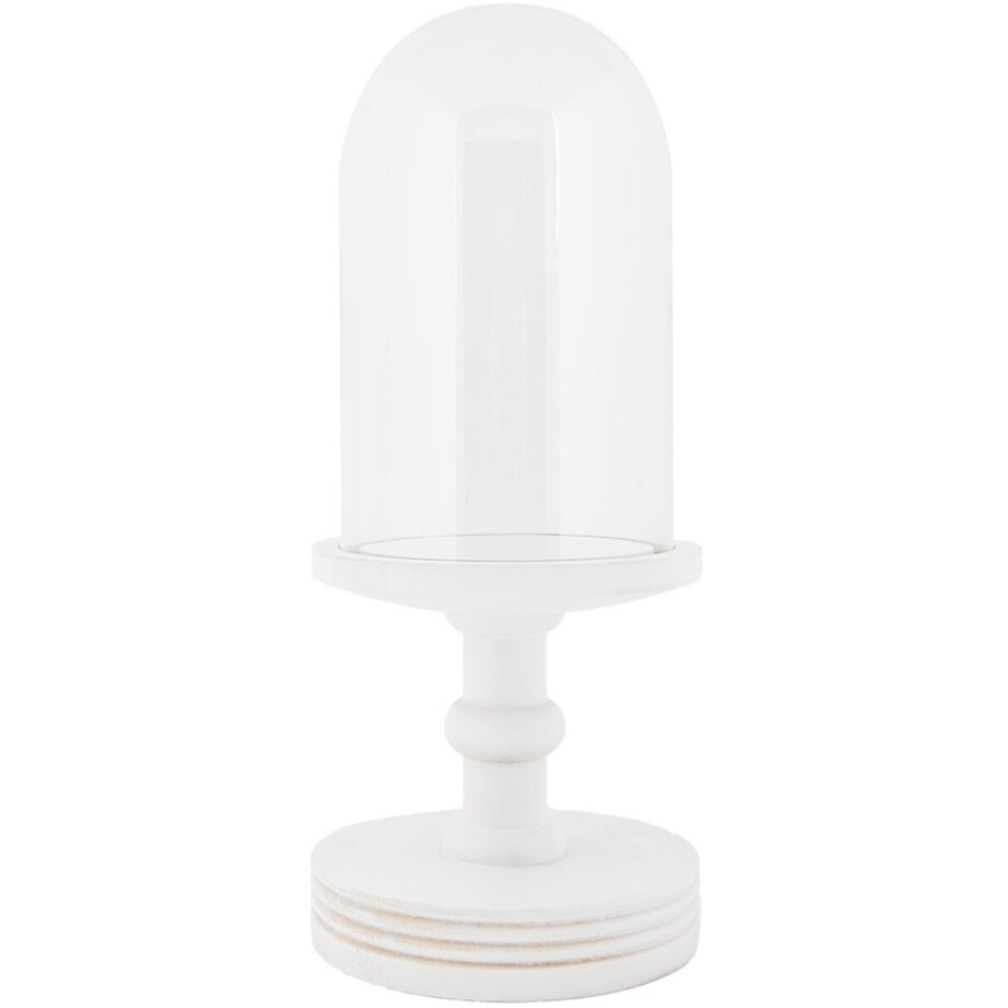 Clayre & Eef Glazen Stolp Ø 17x40 cm Wit Hout Clayre & Eef Glazen Stolp Ø 17x40 cm Wit Hout afbeelding 1