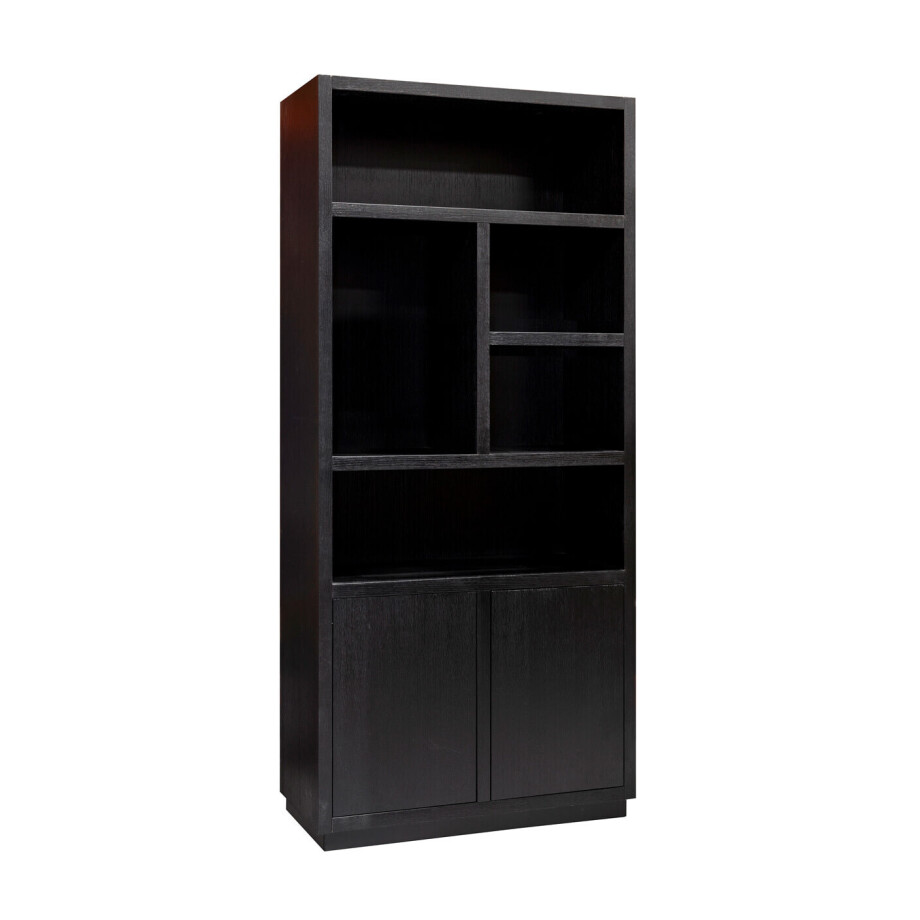 Richmond Boekenkast 'Oakura' Eikenhout, 220 x 100cm, kleur zwart Richmond Boekenkast 'Oakura' Eikenhout, 220 x 100cm, kleur zwart afbeelding 1