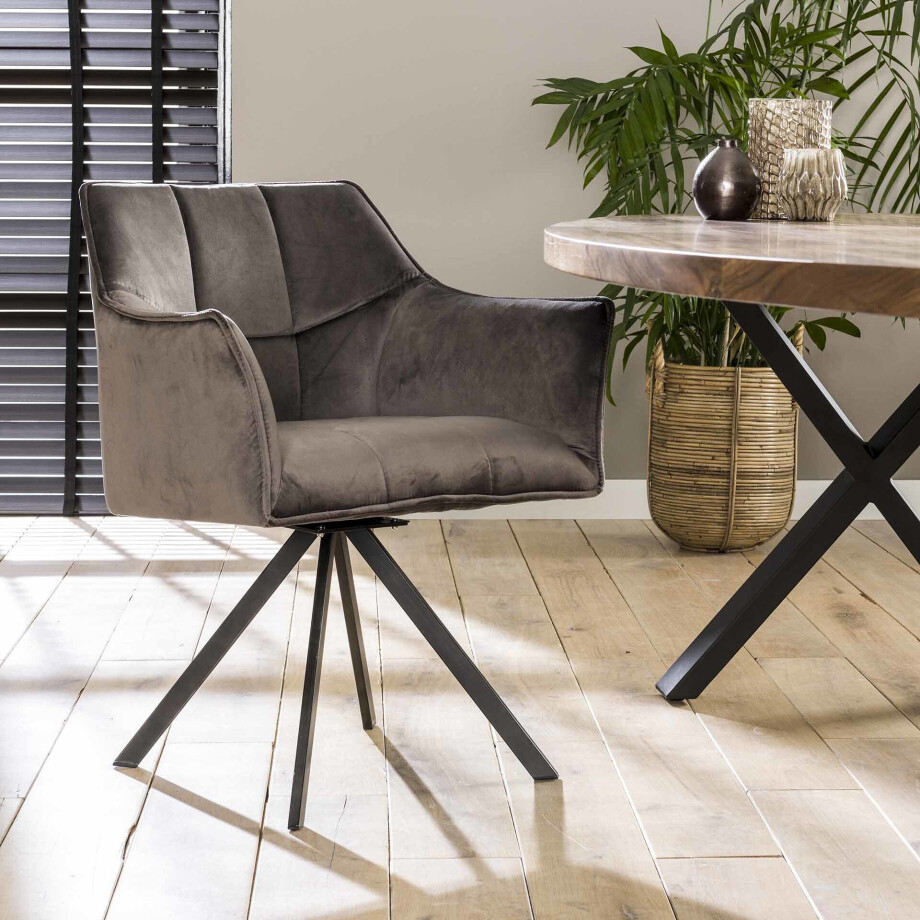 Eetkamerstoel 'Thandie', Velvet, Draaibaar, kleur Antraciet Eetkamerstoel 'Thandie', Velvet, Draaibaar, kleur Antraciet afbeelding 1