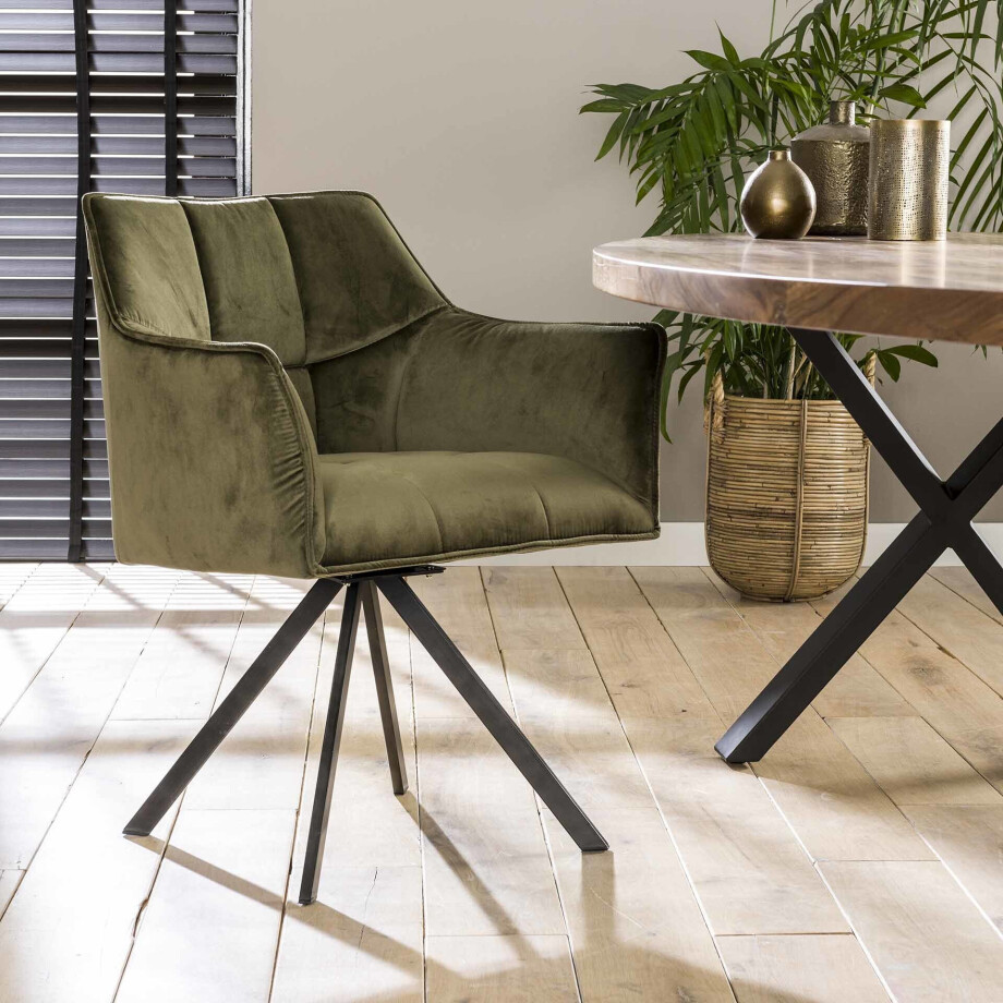 Eetkamerstoel 'Thandie', Velvet, Draaibaar, kleur Groen Eetkamerstoel 'Thandie', Velvet, Draaibaar, kleur Groen afbeelding 1