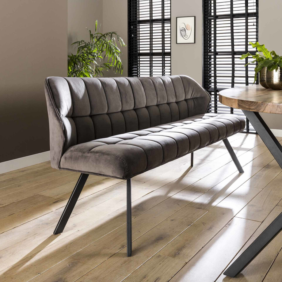 LifestyleFurn Eetkamerbank 'Thandie' Velvet, 180cm, kleur Antraciet LifestyleFurn Eetkamerbank 'Thandie' Velvet, 180cm, kleur Antraciet afbeelding 1