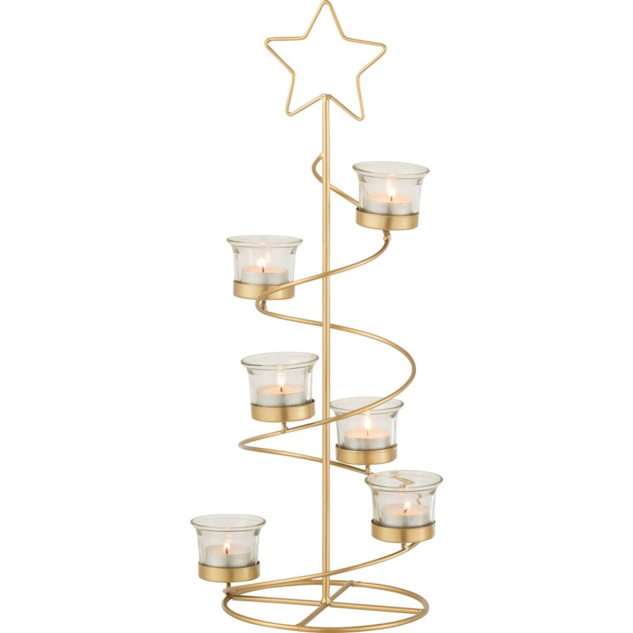 J-Line Theelichthouder Boom Spiraal Metaal/Glas Goud Small J-Line Theelichthouder Boom Spiraal Metaal/Glas Goud Small afbeelding 1