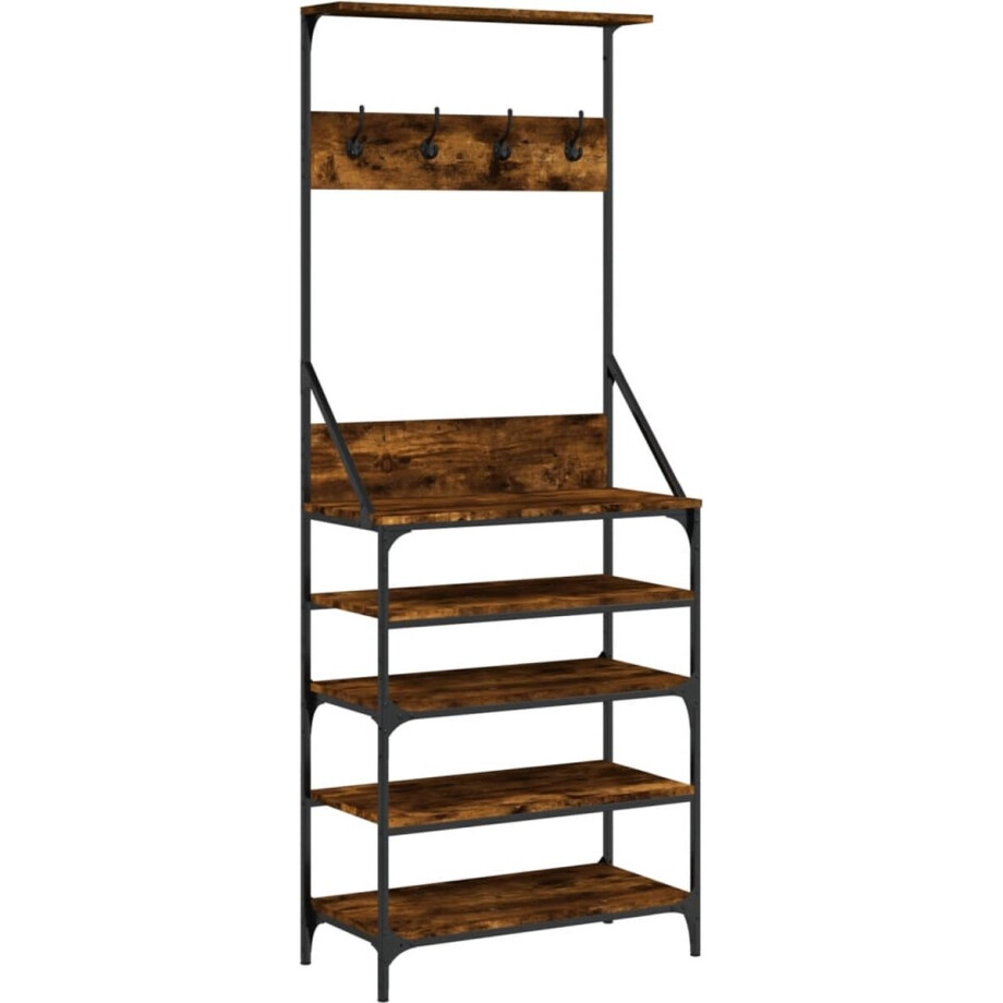 vidaXL - Kledingrek - met - schoenenrek - 70x34x184 - cm - gerookt - eikenkleurig vidaXL - Kledingrek - met - schoenenrek - 70x34x184 - cm - gerookt - eikenkleurig afbeelding 1