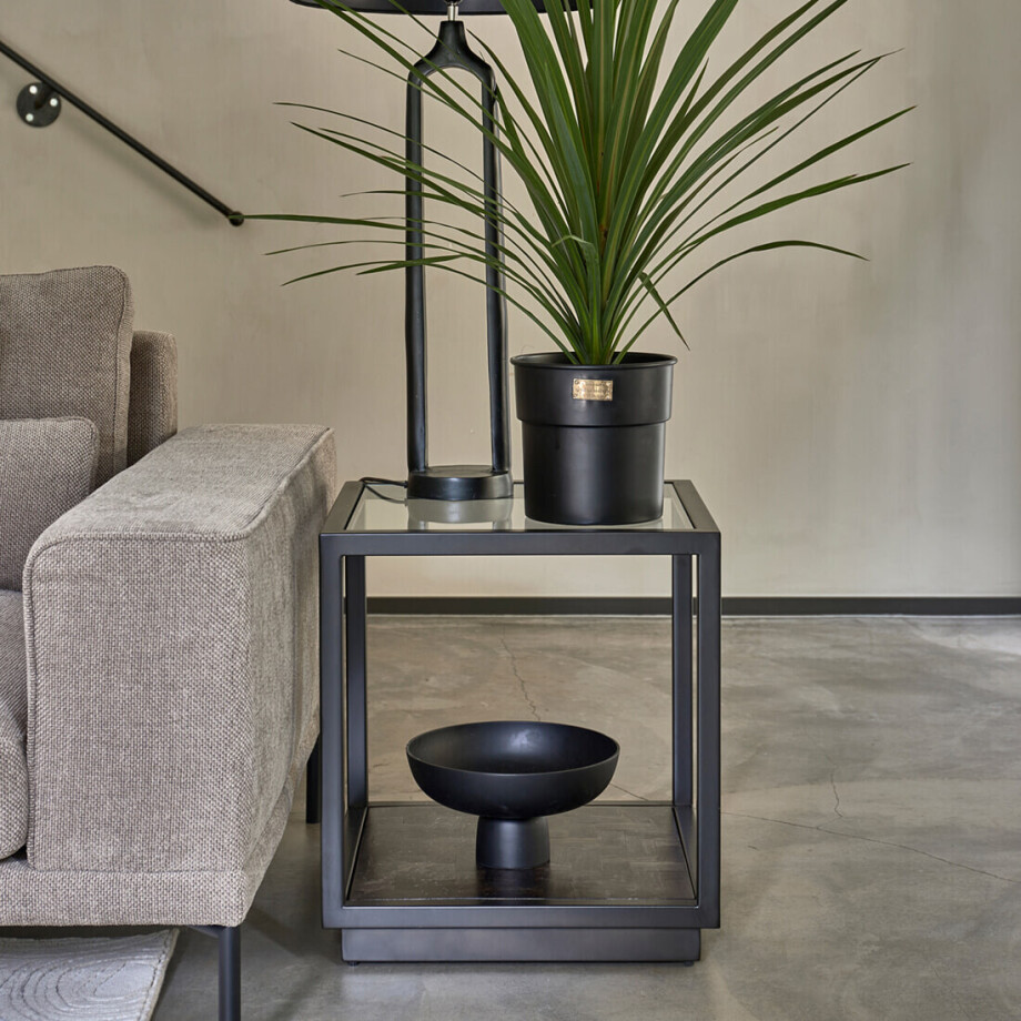 Rivièra Maison Bijzettafel 'Roger' Mangohout en Glas, 50 x 50cm afbeelding 1