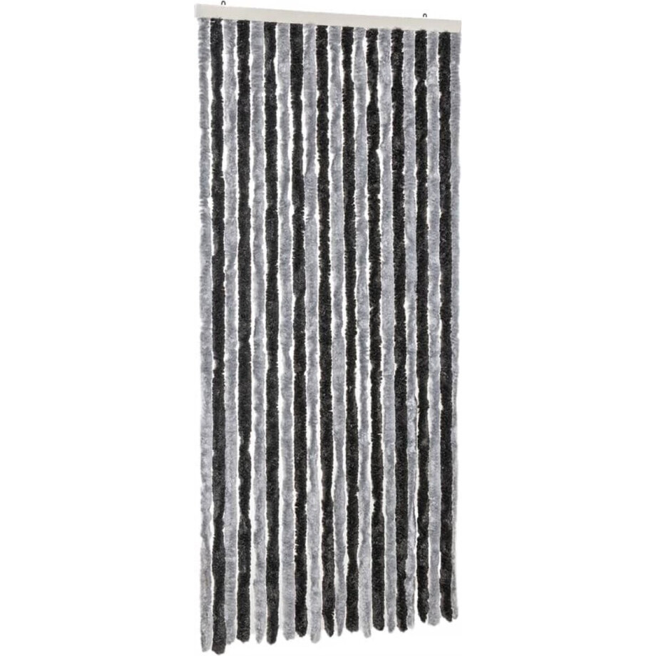 vidaXL - Vliegengordijn - 90x220 - cm - chenille - grijs - en - zwart afbeelding 1