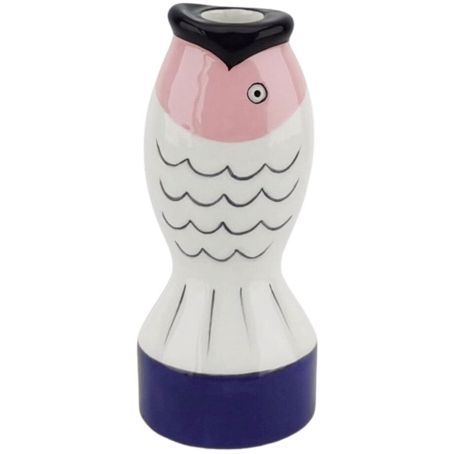 Housevitamin Kaarshouder- Kandelaar - Vis - Dolomiet - Blauw/Wit/Roze - 7x7x16,5cm afbeelding 1