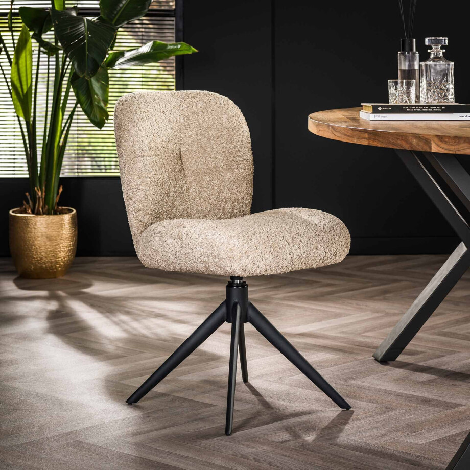 LifestyleFurn Eetkamerstoel 'Lovie' Bouclé, kleur Zand afbeelding 1