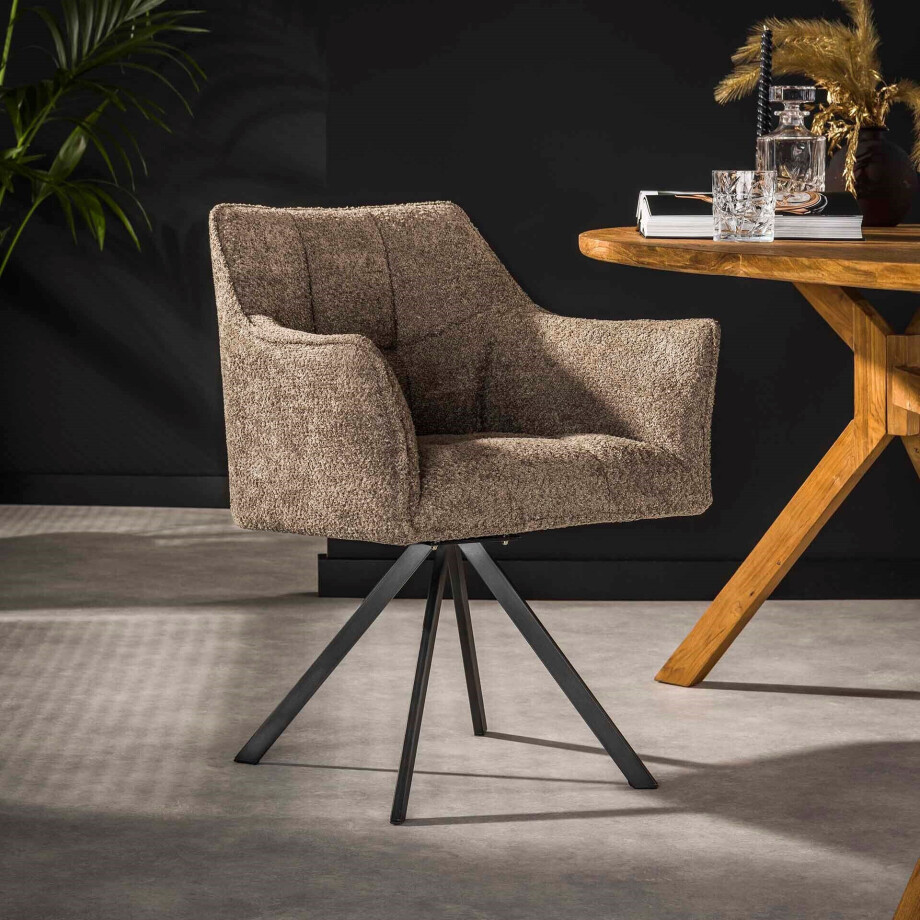 LifestyleFurn Eetkamerstoel 'Thandie' Bouclé, Draaibaar, kleur Boucle taupe afbeelding 1