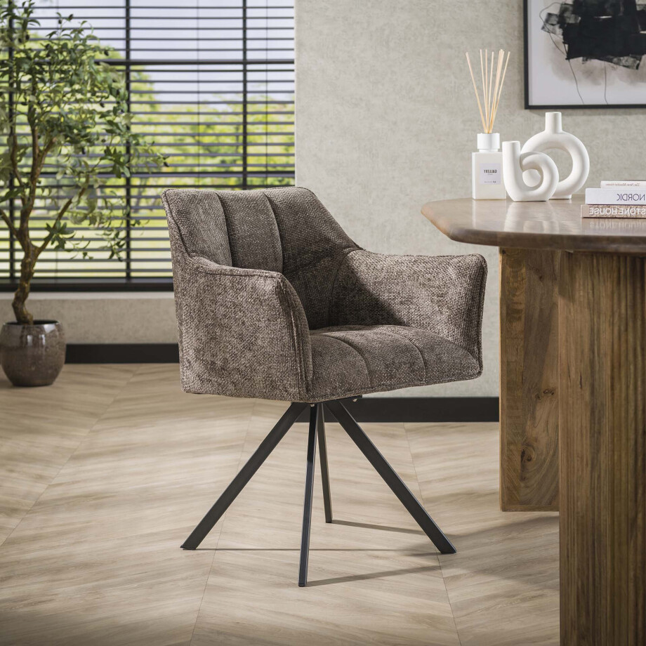 LifestyleFurn Draaibare Eetkamerstoel 'Thandie' Geweven stof, kleur Taupe afbeelding 1