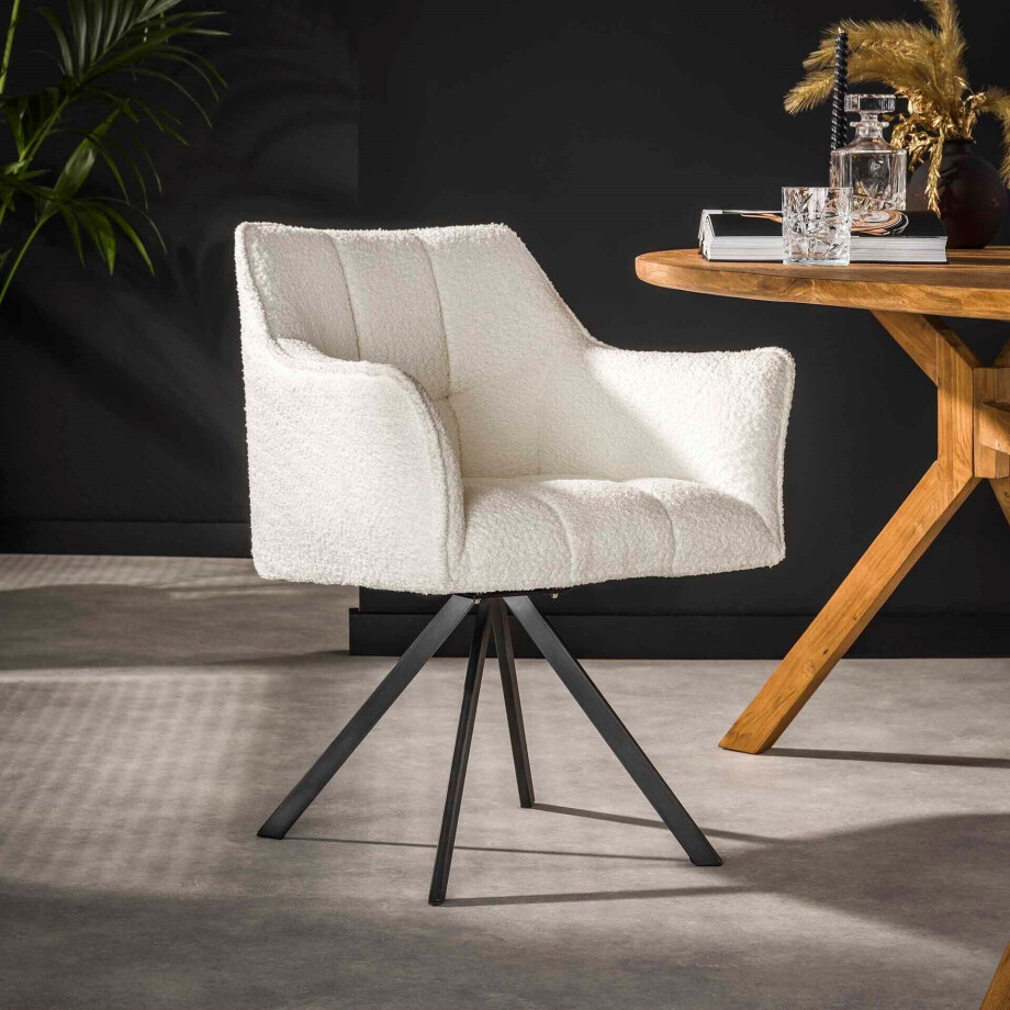 LifestyleFurn Eetkamerstoel 'Thandie' Bouclé, Draaibaar, kleur Boucle wit afbeelding 1