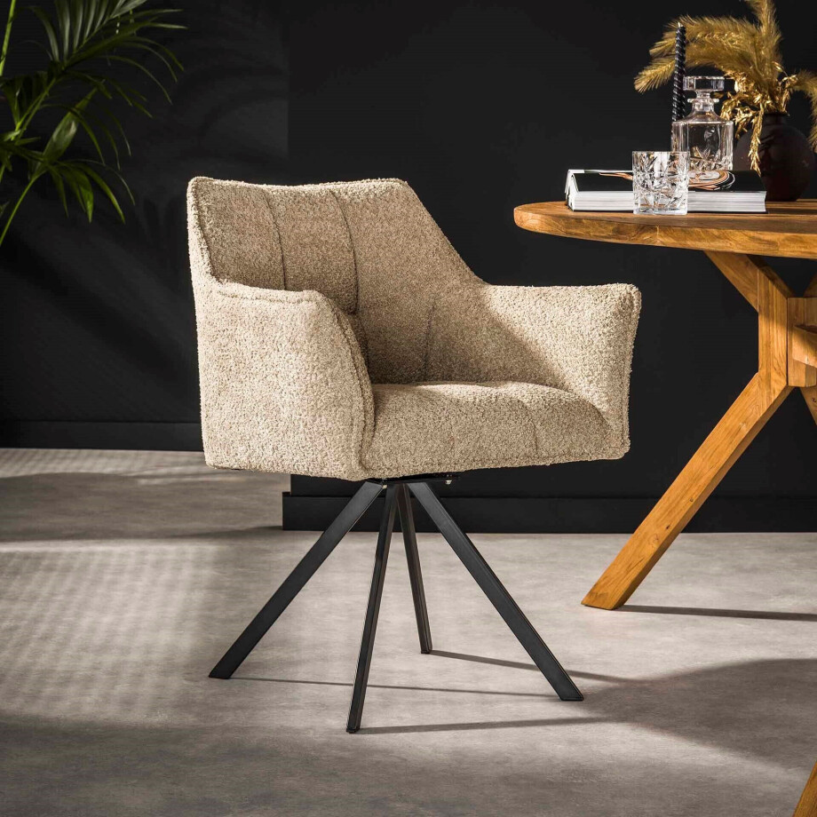 LifestyleFurn Eetkamerstoel 'Thandie' Bouclé, Draaibaar, kleur Boucle zandkleur afbeelding 1