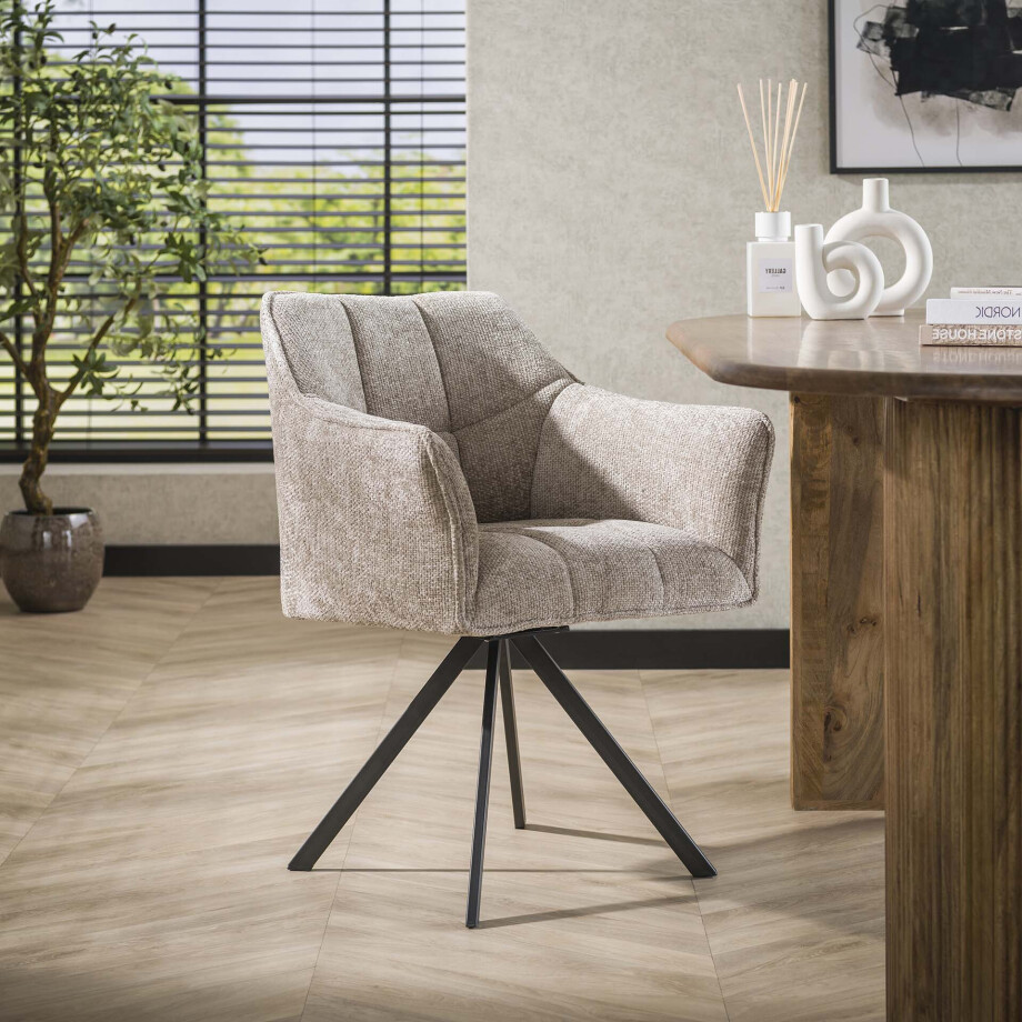 LifestyleFurn Draaibare Eetkamerstoel 'Thandie' Rich stof, kleur Zand afbeelding 1