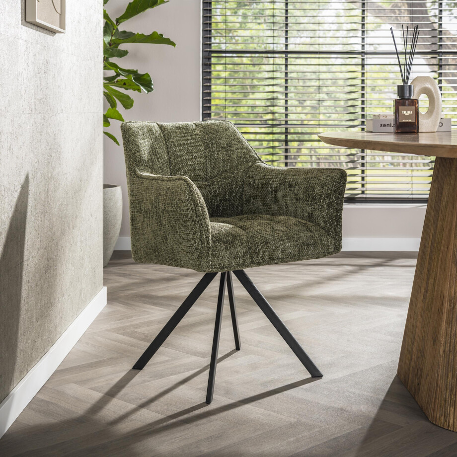 LifestyleFurn Draaibare Eetkamerstoel 'Thandie' Geweven stof, kleur Groen LifestyleFurn Draaibare Eetkamerstoel 'Thandie' Geweven stof, kleur Groen afbeelding 1