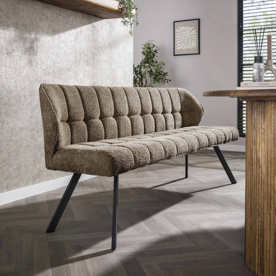 LifestyleFurn Eetkamerbank 'Thandie' Bouclé, 180cm, kleur Taupe afbeelding 1