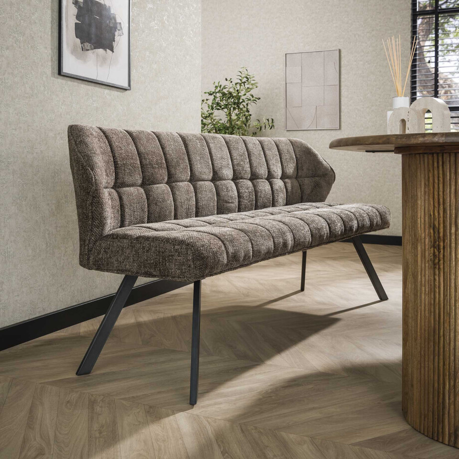 LifestyleFurn Eetkamerbank 'Thandie' Rich stof, 180cm, kleur Taupe afbeelding 1