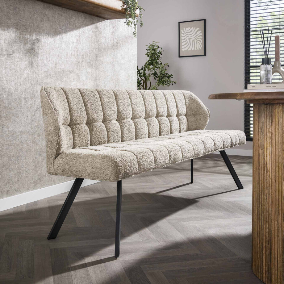 LifestyleFurn Eetkamerbank 'Thandie' Bouclé, 180cm, kleur Zand afbeelding 1