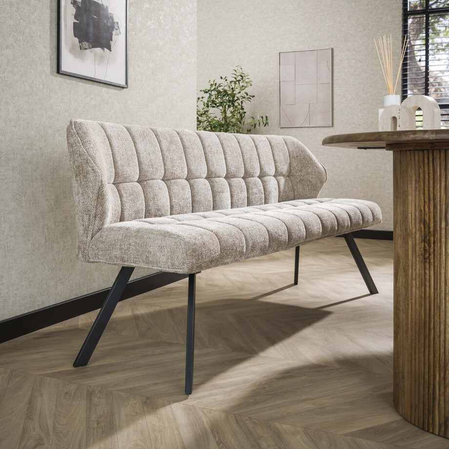 LifestyleFurn Eetkamerbank 'Thandie' Rich stof, 180cm, kleur Zand afbeelding 1