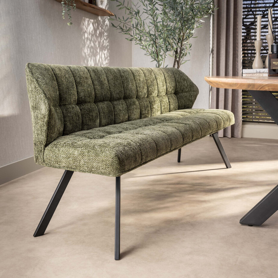 LifestyleFurn Eetkamerbank 'Thandie' Hoven stof, 180cm, kleur Groen afbeelding 1