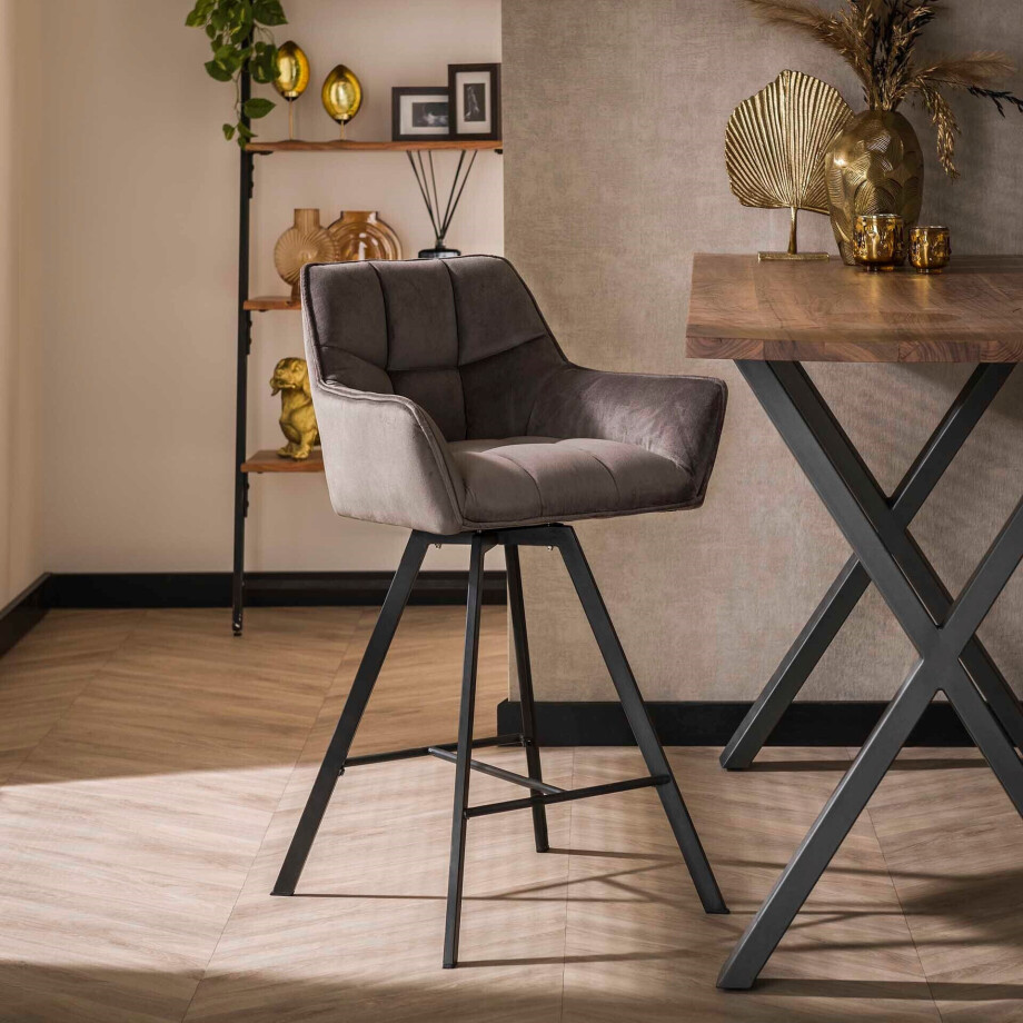 LifestyleFurn Draaibare Barstoel 'Thandie' Velvet, kleur Antraciet velours LifestyleFurn Draaibare Barstoel 'Thandie' Velvet, kleur Antraciet velours afbeelding 1