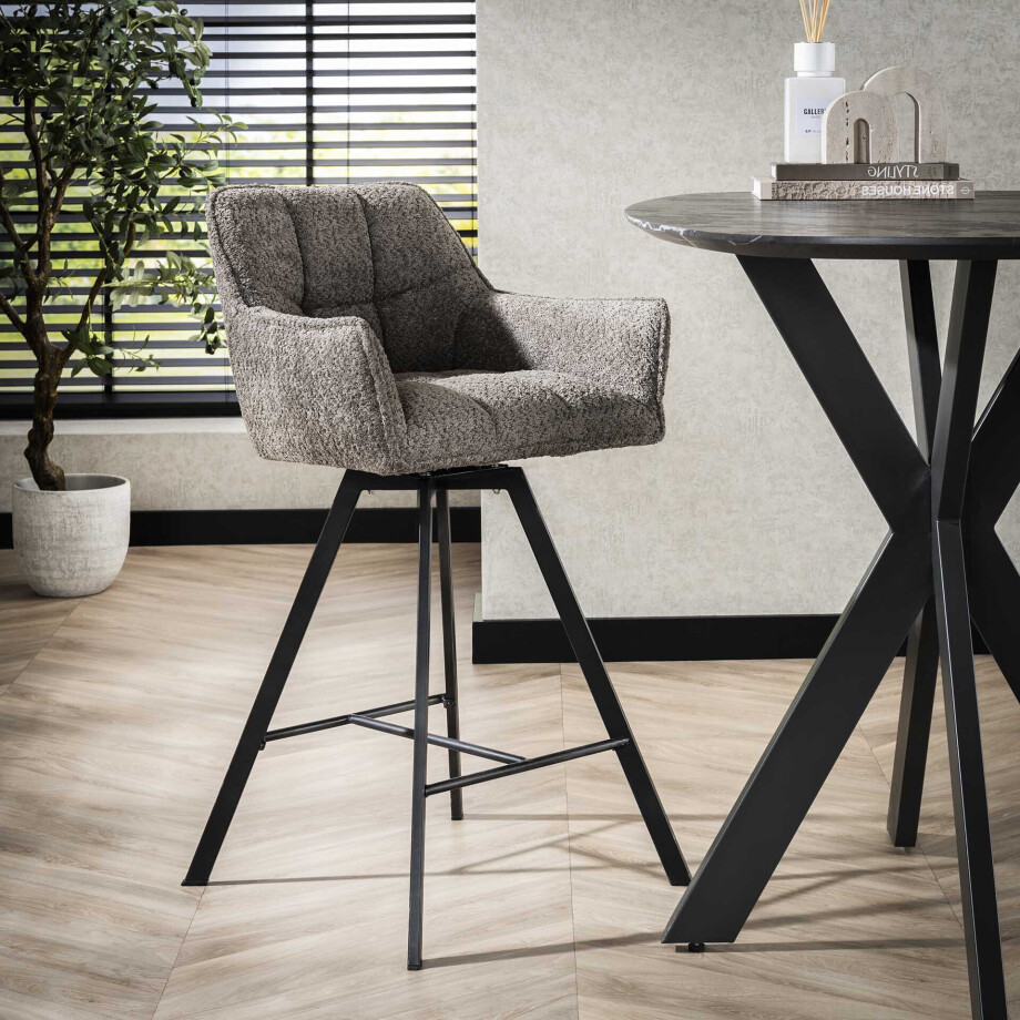 LifestyleFurn Draaibare Barstoel 'Thandie' Bouclé, kleur Taupe (zithoogte 69cm) afbeelding 1