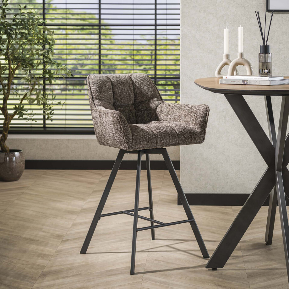 LifestyleFurn Draaibare Barstoel 'Thandie' Rich stof, kleur Taupe (zithoogte 69cm) LifestyleFurn Draaibare Barstoel 'Thandie' Rich stof, kleur Taupe (zithoogte 69cm) afbeelding 1