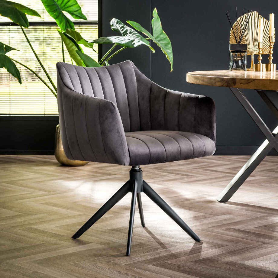 LifestyleFurn Draaibare Eetkamerstoel 'Kirin' Velvet, kleur Antraciet afbeelding 1