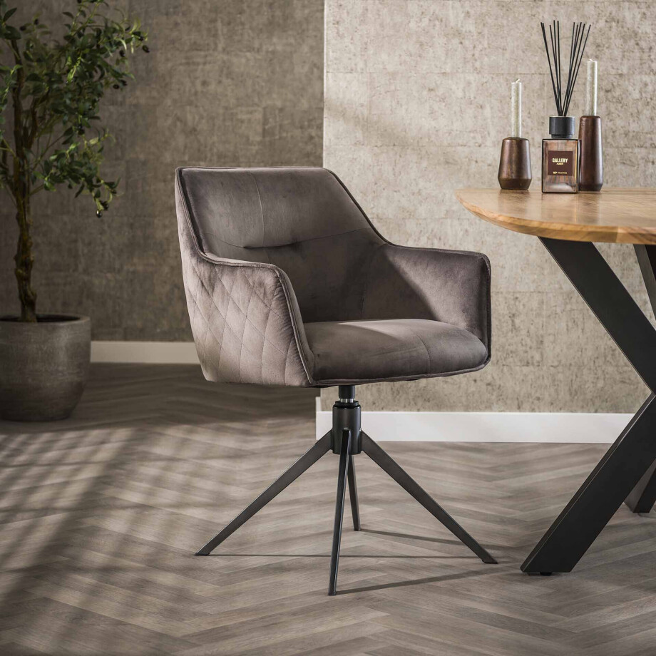 LifestyleFurn Draaibare Eetkamerstoel 'Lavonne' Velvet, kleur Antraciet afbeelding 1