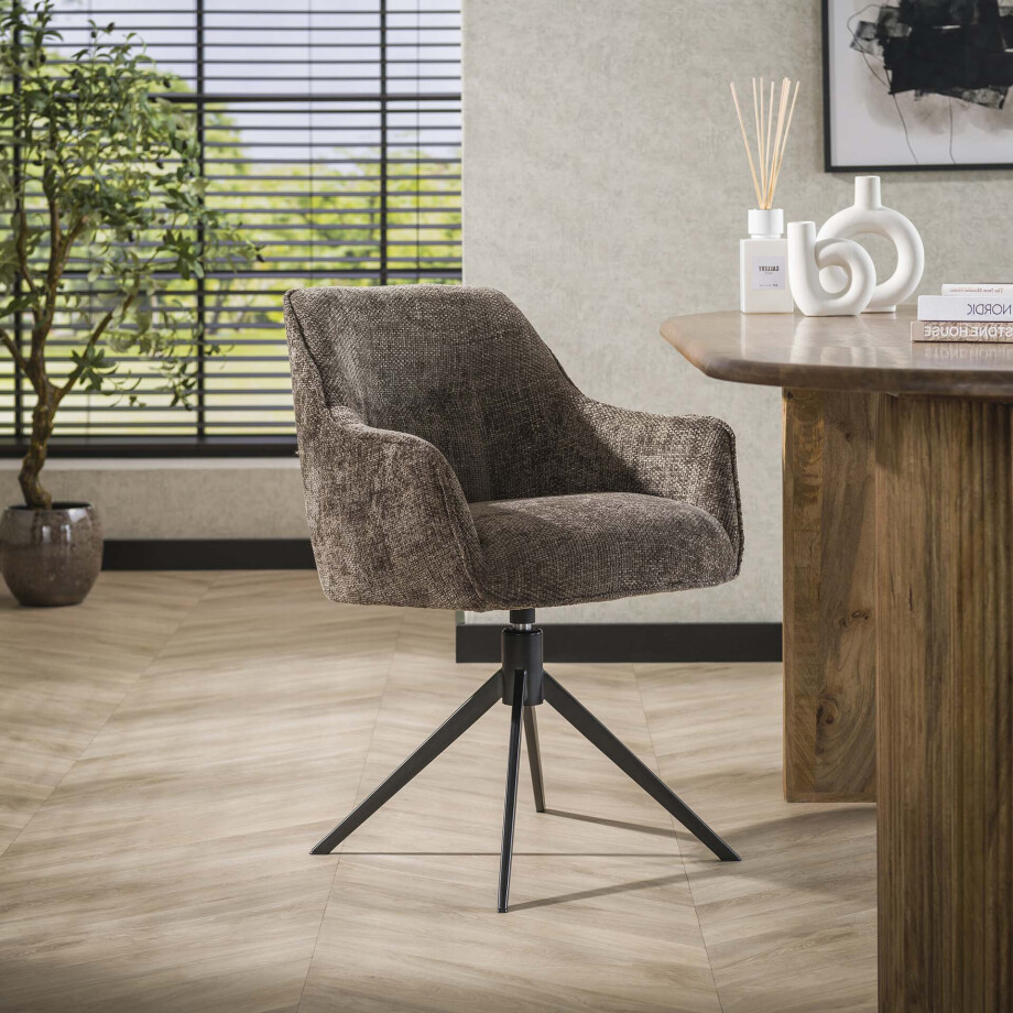 LifestyleFurn Draaibare Eetkamerstoel 'Lavonne' Rich stof, kleur Taupe afbeelding 1