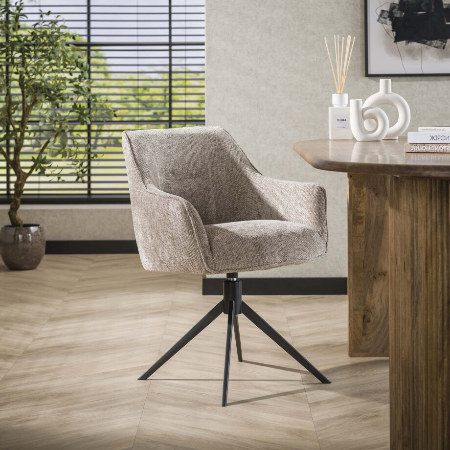 LifestyleFurn Draaibare Eetkamerstoel 'Lavonne' Geweven stof, kleur Zand afbeelding 1