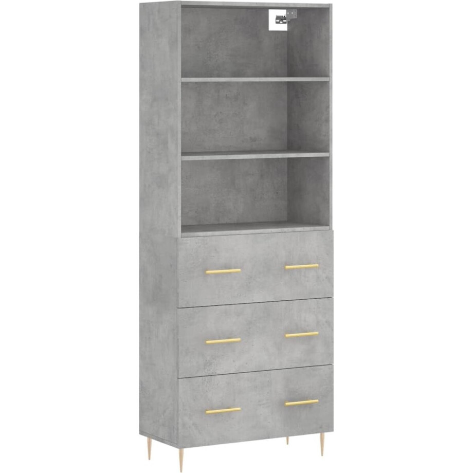 vidaXL - Hoge - kast - 69,5x34x180 - cm - bewerkt - hout - betongrijs afbeelding 1