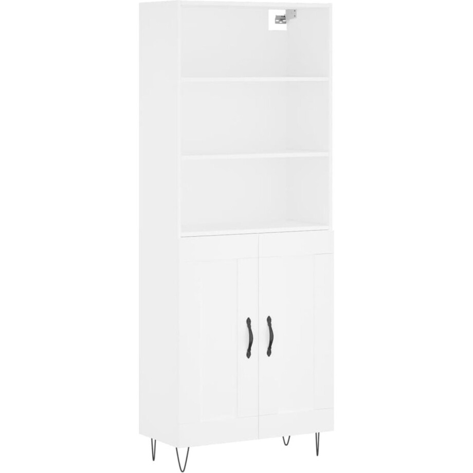 vidaXL - Hoge - kast - 69,5x34x180 - cm - bewerkt - hout - wit afbeelding 1