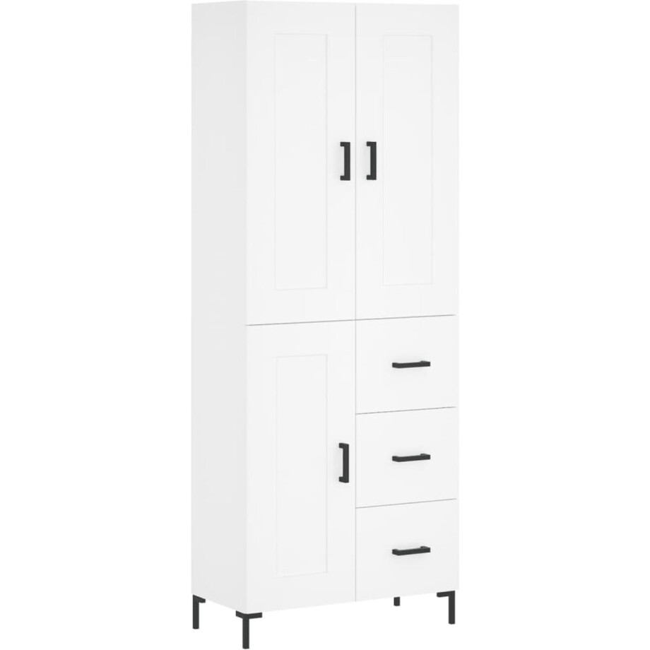 vidaXL - Hoge - kast - 69,5x34x180 - cm - bewerkt - hout - wit afbeelding 1