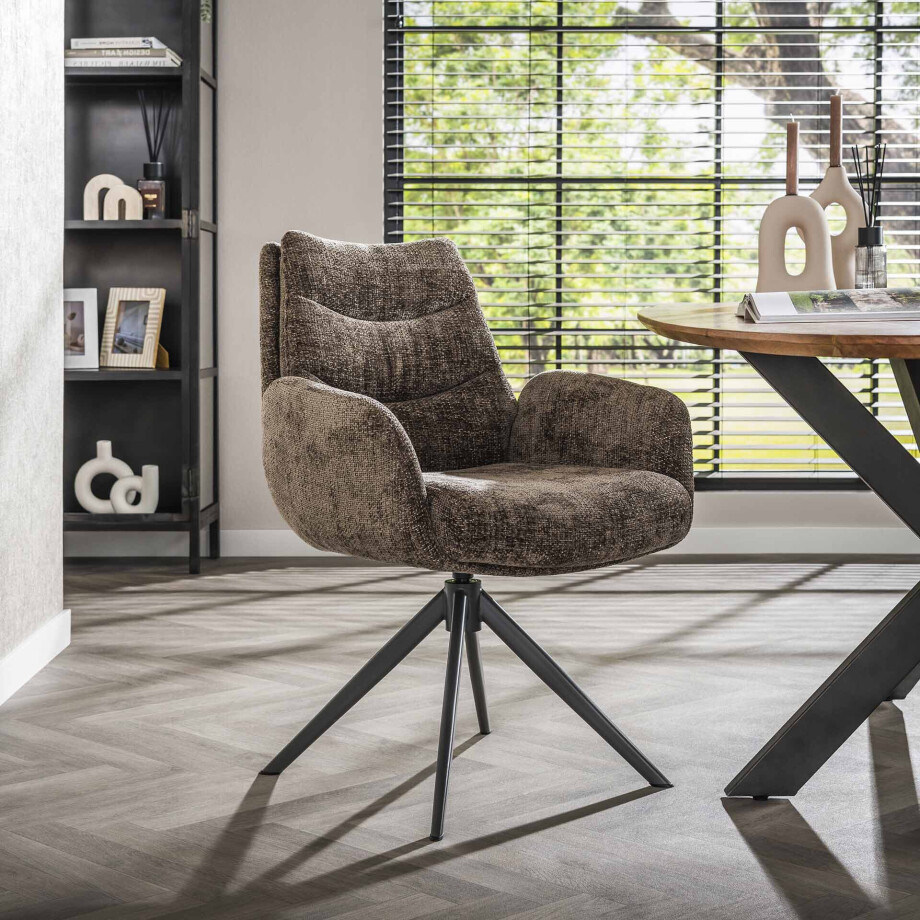 LifestyleFurn Draaibare Eetkamerstoel 'Kristee' Chenille, kleur Taupe afbeelding 1