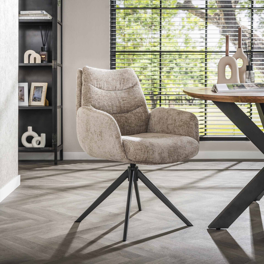 LifestyleFurn Draaibare Eetkamerstoel 'Kristee' Chenille, kleur Zand LifestyleFurn Draaibare Eetkamerstoel 'Kristee' Chenille, kleur Zand afbeelding 1