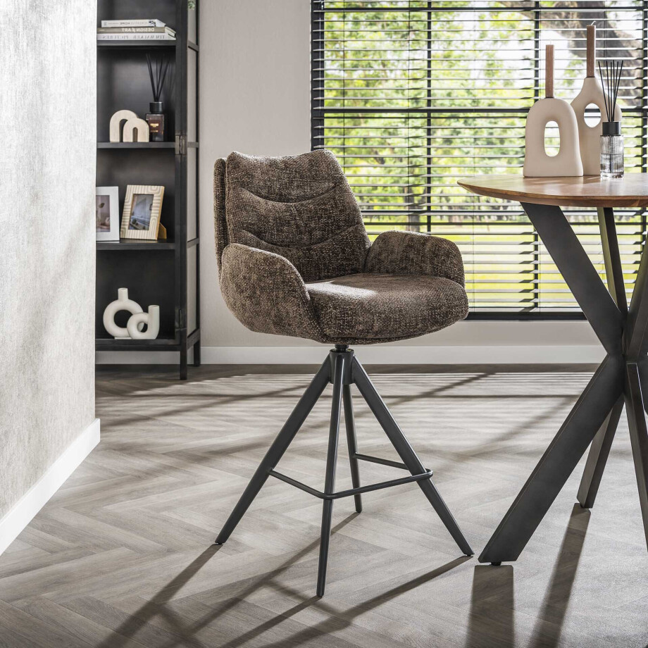 LifestyleFurn Draaibare Barstoel 'Kristee' Chenille, kleur Taupe (zithoogte 67cm) afbeelding 1