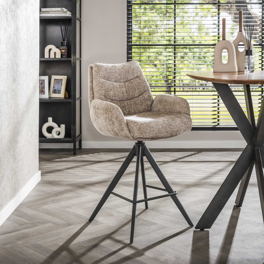 LifestyleFurn Draaibare Barstoel 'Kristee' Chenille, kleur Zand (zithoogte 67cm) afbeelding 1