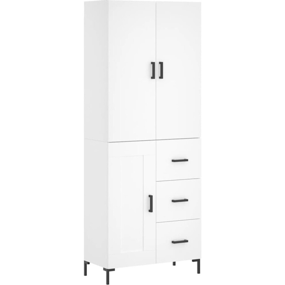 vidaXL - Hoge - kast - 69,5x34x180 - cm - bewerkt - hout - wit afbeelding 1