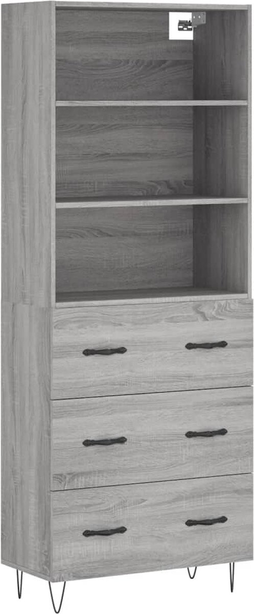 vidaXL - Hoge - kast - 69,5x34x180 - cm - bewerkt - hout - grijs - sonoma - eikenkleurig afbeelding 1