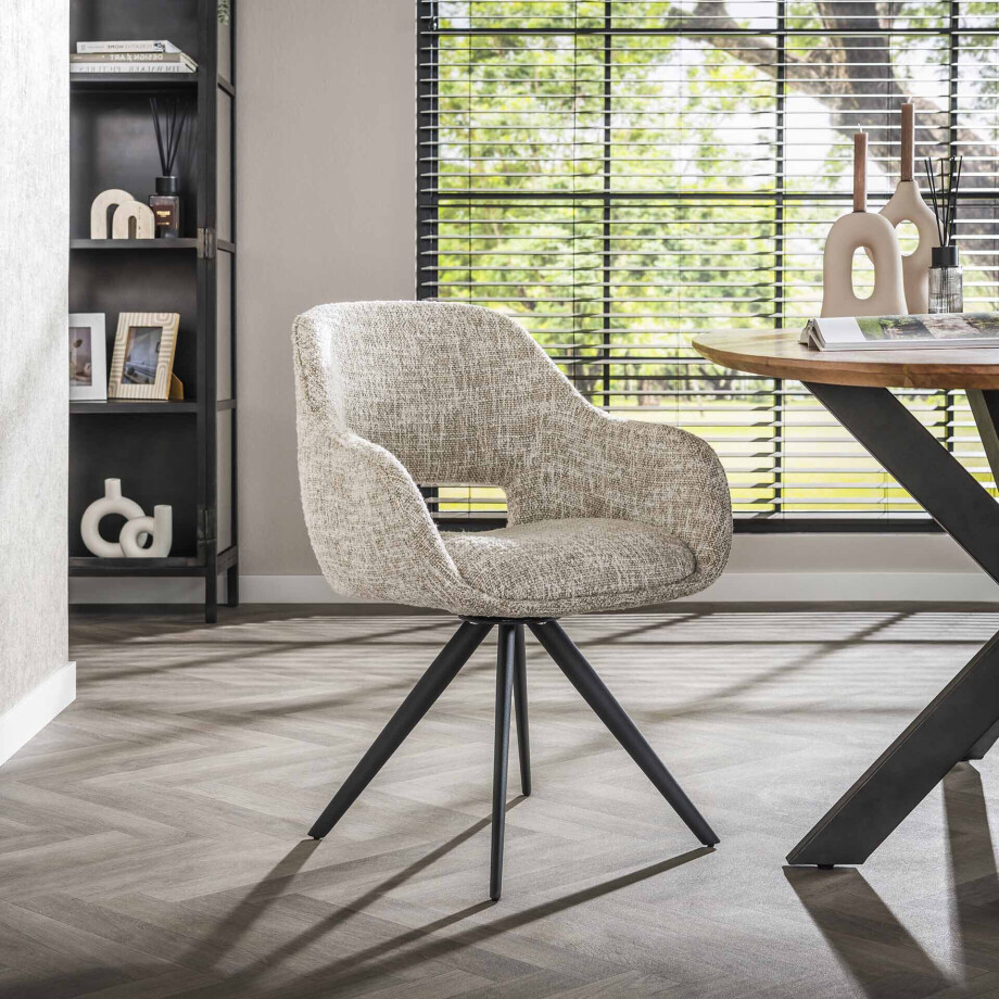 LifestyleFurn Draaibare Eetkamerstoel 'Deonte' kleur Off White afbeelding 1