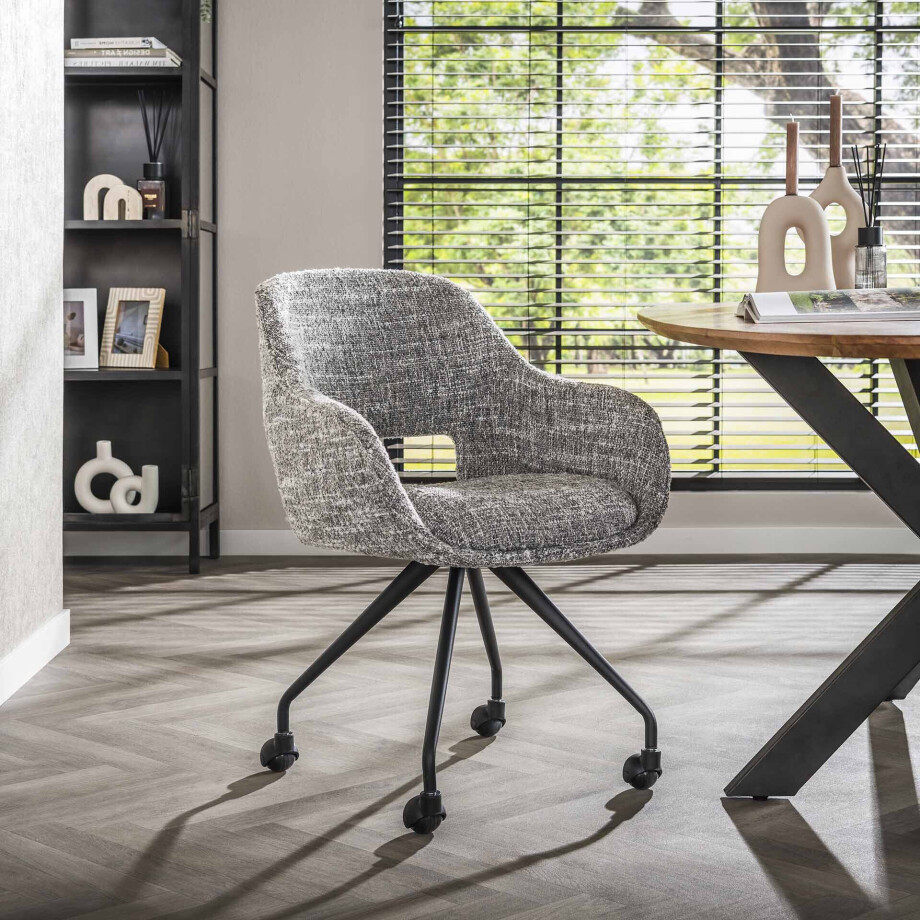 LifestyleFurn Eetkamerstoel 'Deonte' Op wieltjes, kleur Staalgrijs afbeelding 1