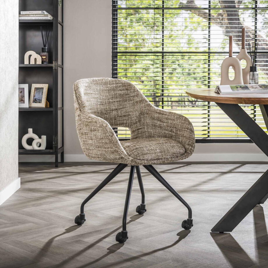 LifestyleFurn Eetkamerstoel 'Deonte' Op wieltjes, kleur Zand afbeelding 1