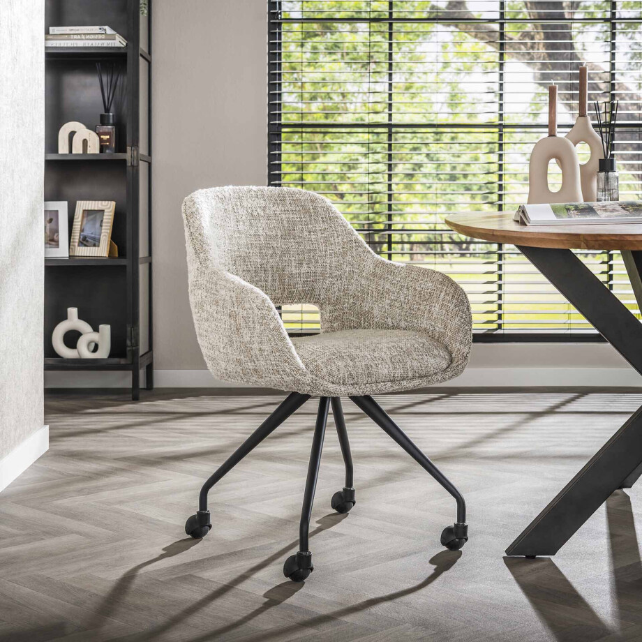LifestyleFurn Eetkamerstoel 'Deonte' Op wieltjes, kleur Off White afbeelding 1