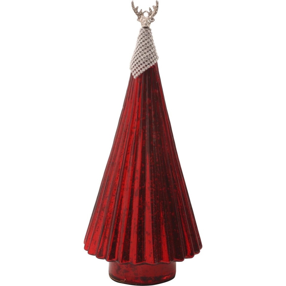 PTMD Kerst glazen kerstboom rood met hert in top - Christmas marcia red glass tree statue deer top s afbeelding 1