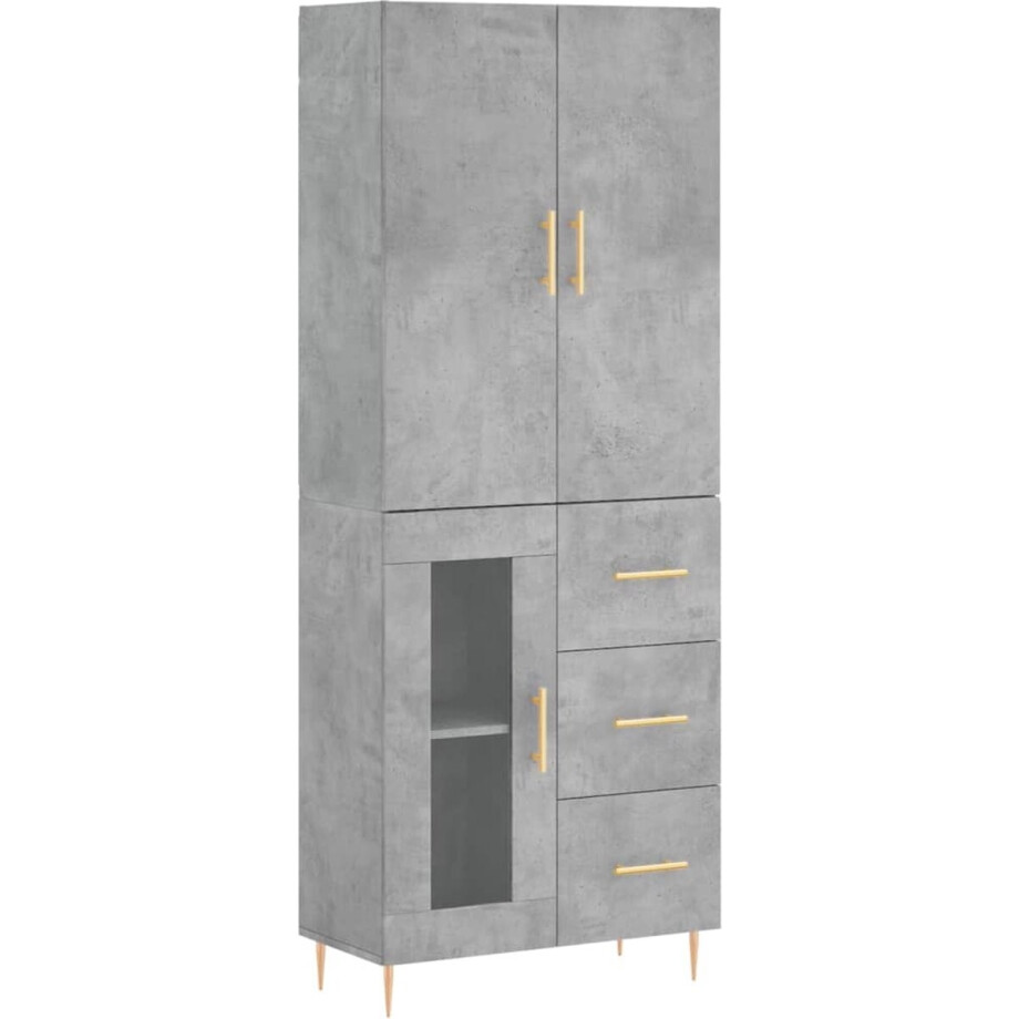 vidaXL - Hoge - kast - 69,5x34x180 - cm - bewerkt - hout - betongrijs afbeelding 1