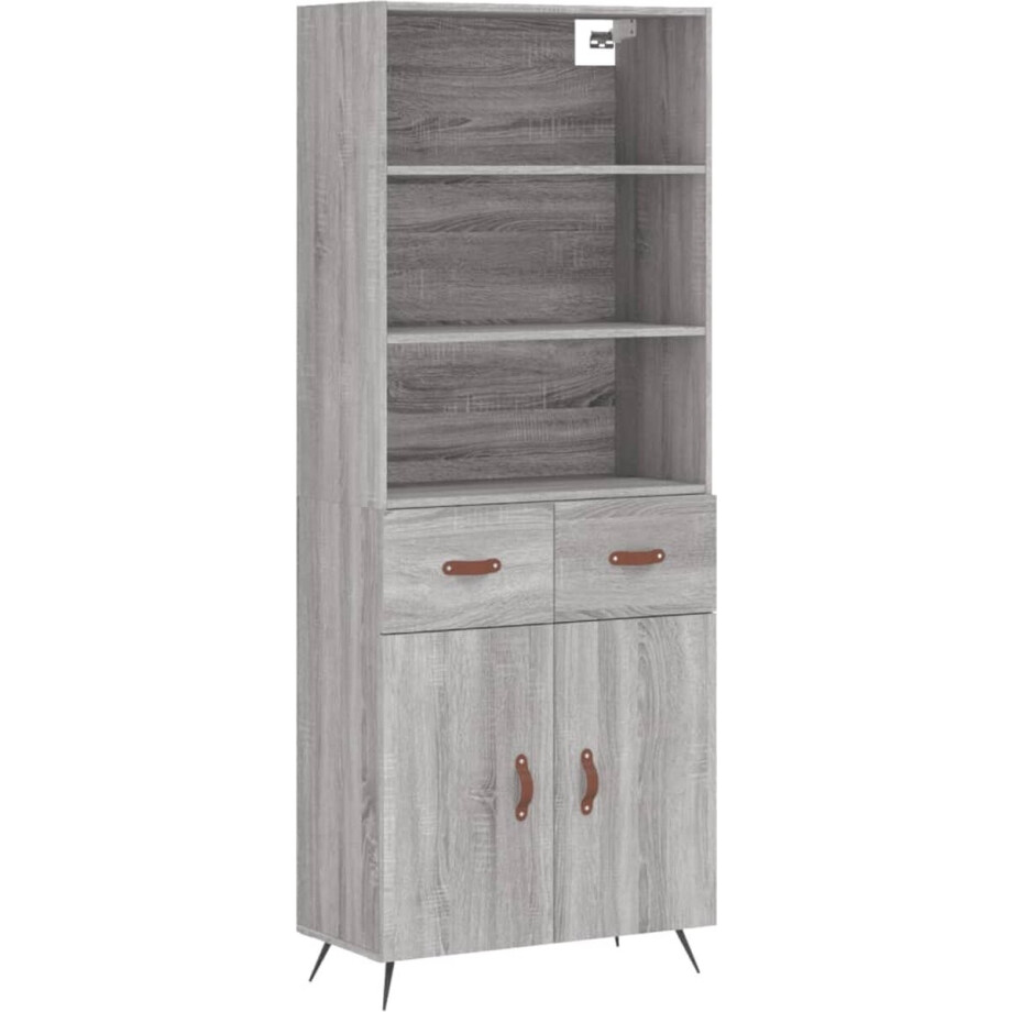 vidaXL - Hoge - kast - 69,5x34x180 - cm - bewerkt - hout - grijs - sonoma - eikenkleurig afbeelding 1